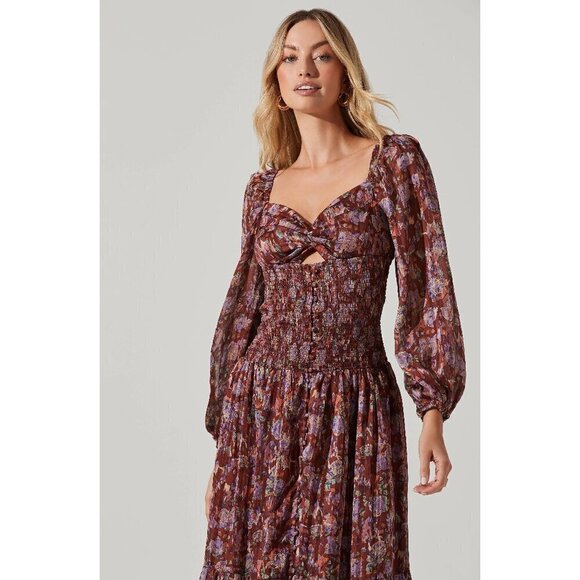 💕ASTR💕 Arlette Floral Sweetheart Long Sleeve Maxi Dress Floral Print Small NWT - Picture 3 of 16